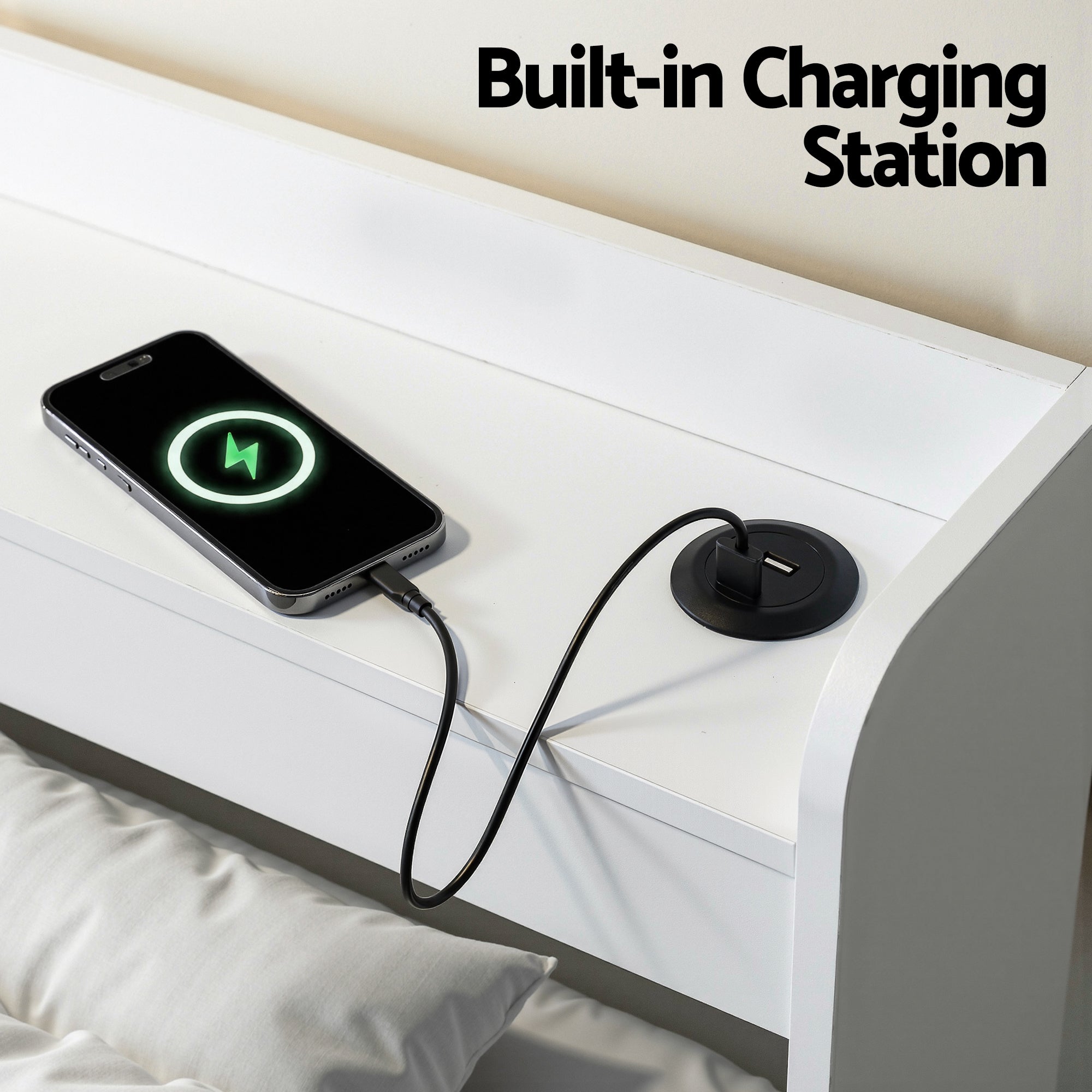 Artiss Bed Frame Single Size with Charging Ports and 2 Drawers AURA - Homecoze