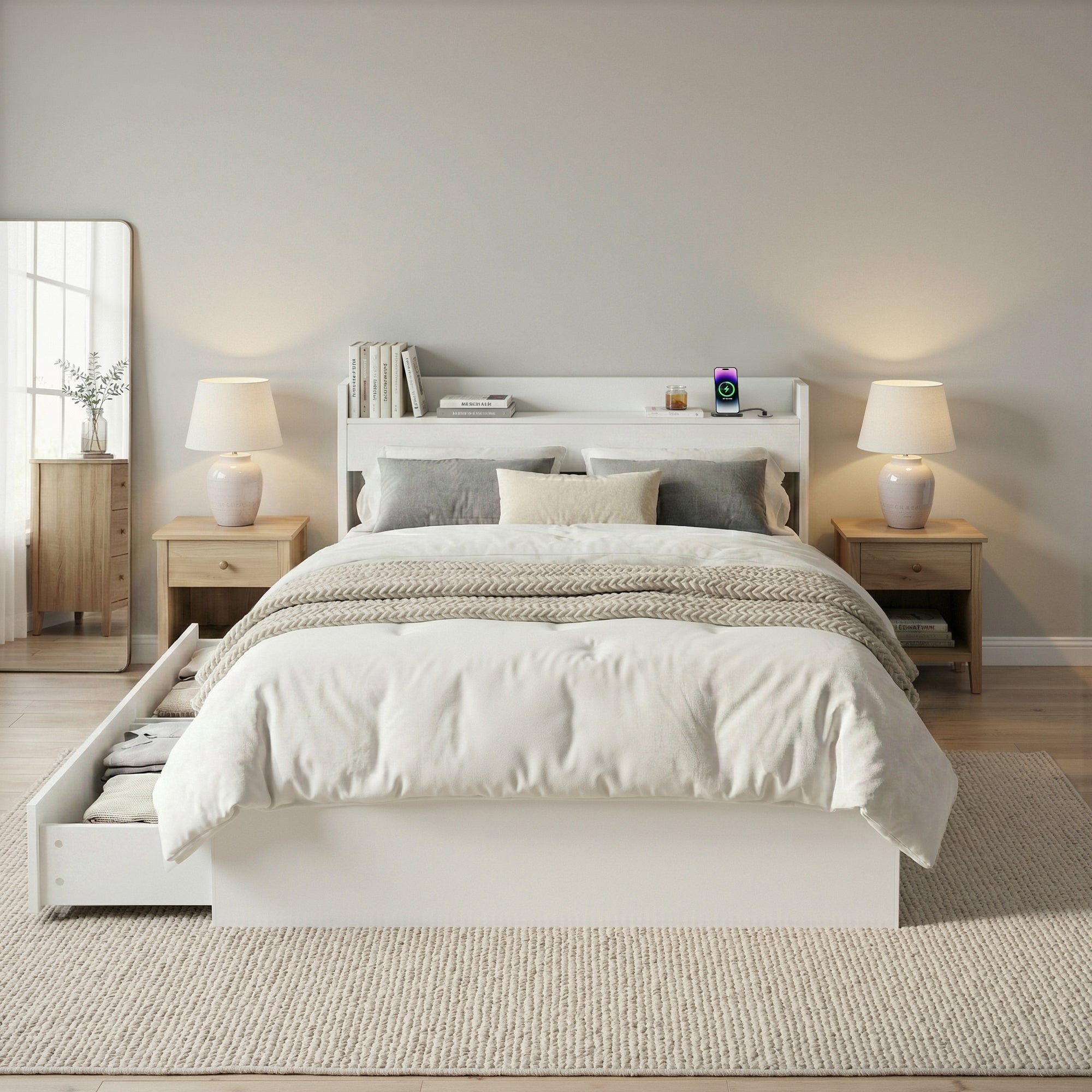 Artiss Bed Frame Single Size with Charging Ports and 2 Drawers AURA - Homecoze