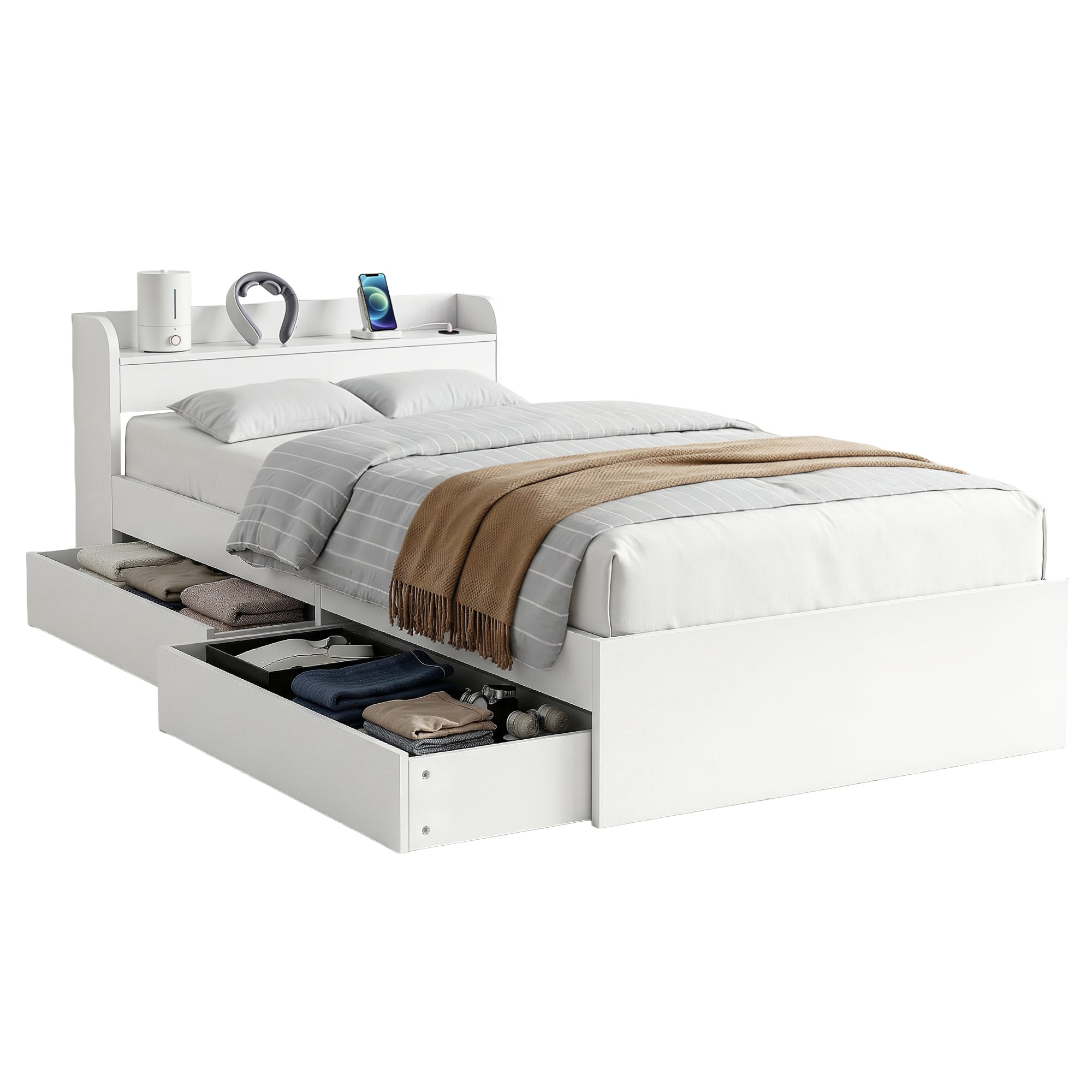 Artiss Bed Frame Single Size with Charging Ports and 2 Drawers AURA - Homecoze