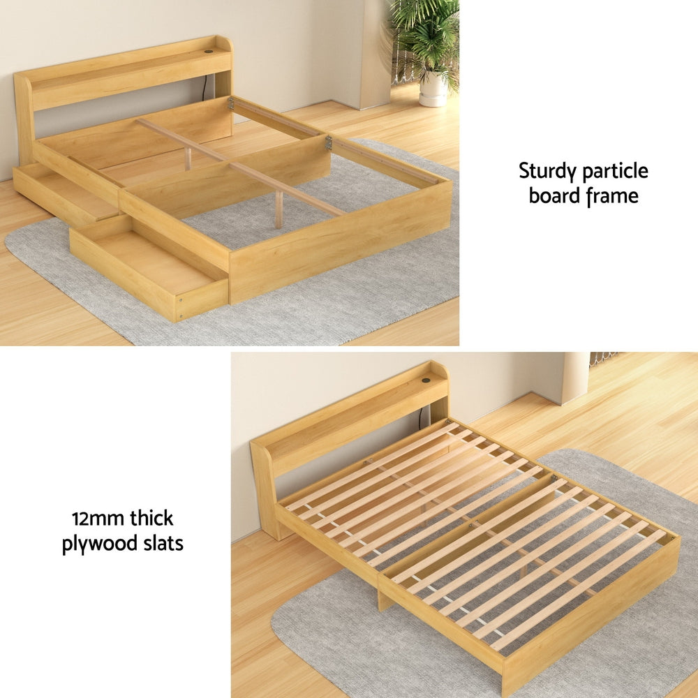 Artiss Bed Frame Queen Size with Charging Ports and 2 Drawers AURA - Homecoze