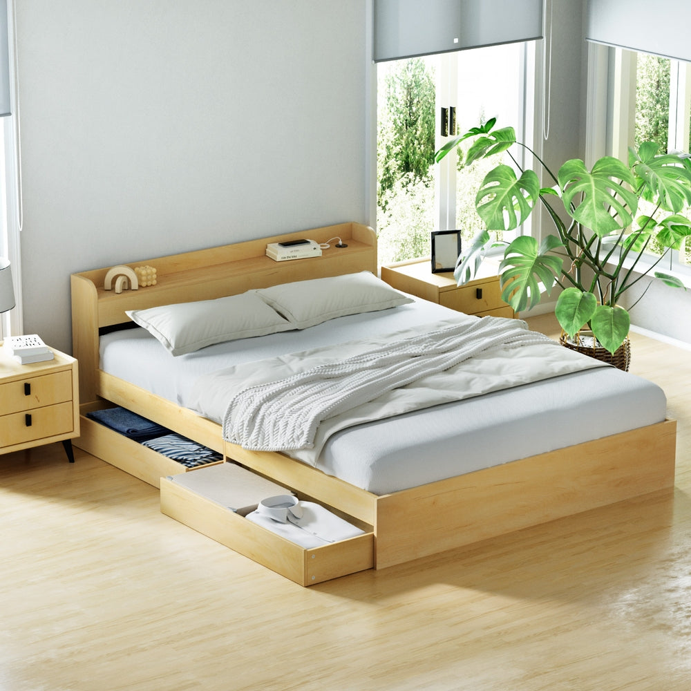 Artiss Bed Frame Queen Size with Charging Ports and 2 Drawers AURA - Homecoze