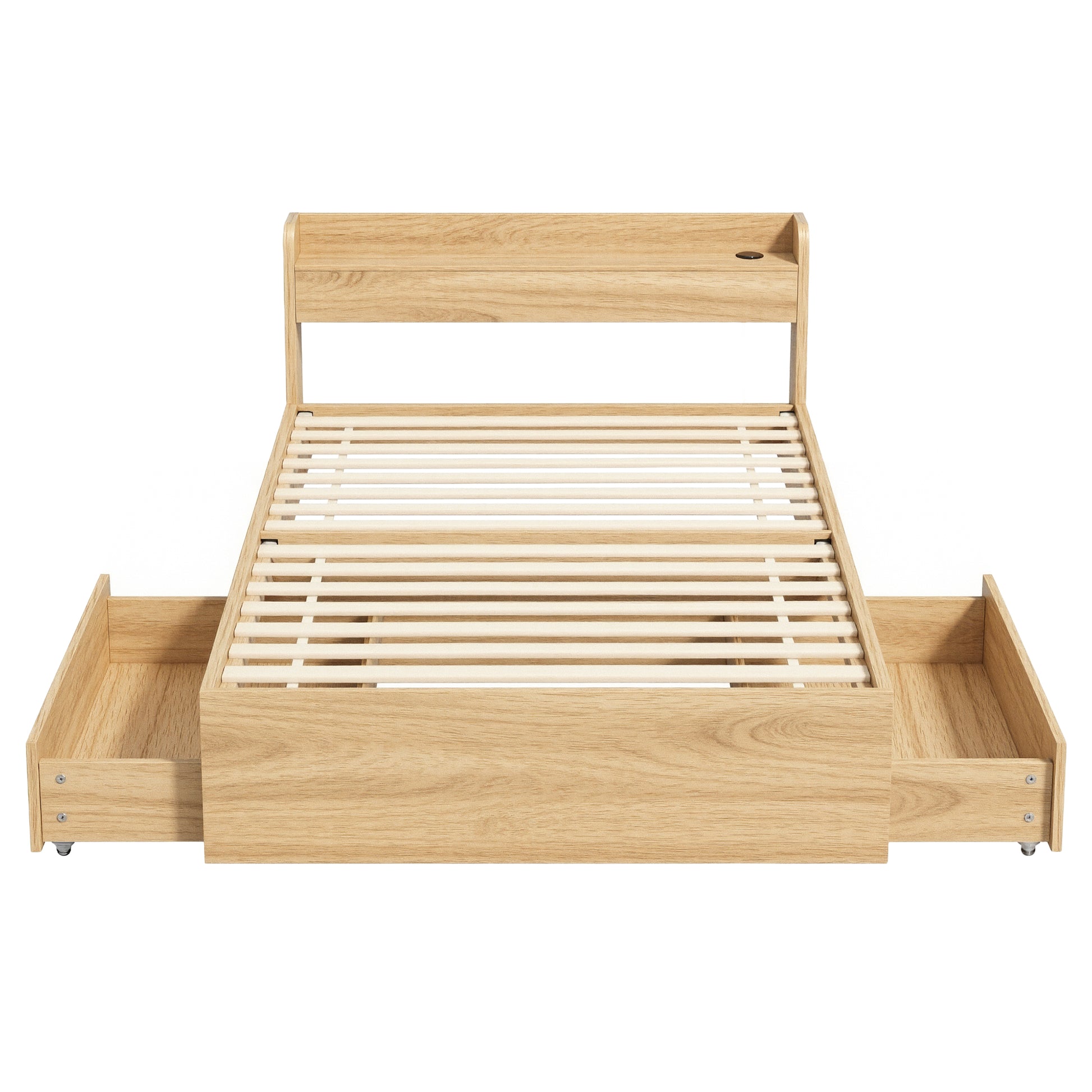 Artiss Single Bed Frame with 2 Storage Drawers Platform Bed Base with USB Ports Sturdy Wooden Slat Support Natural - Homecoze