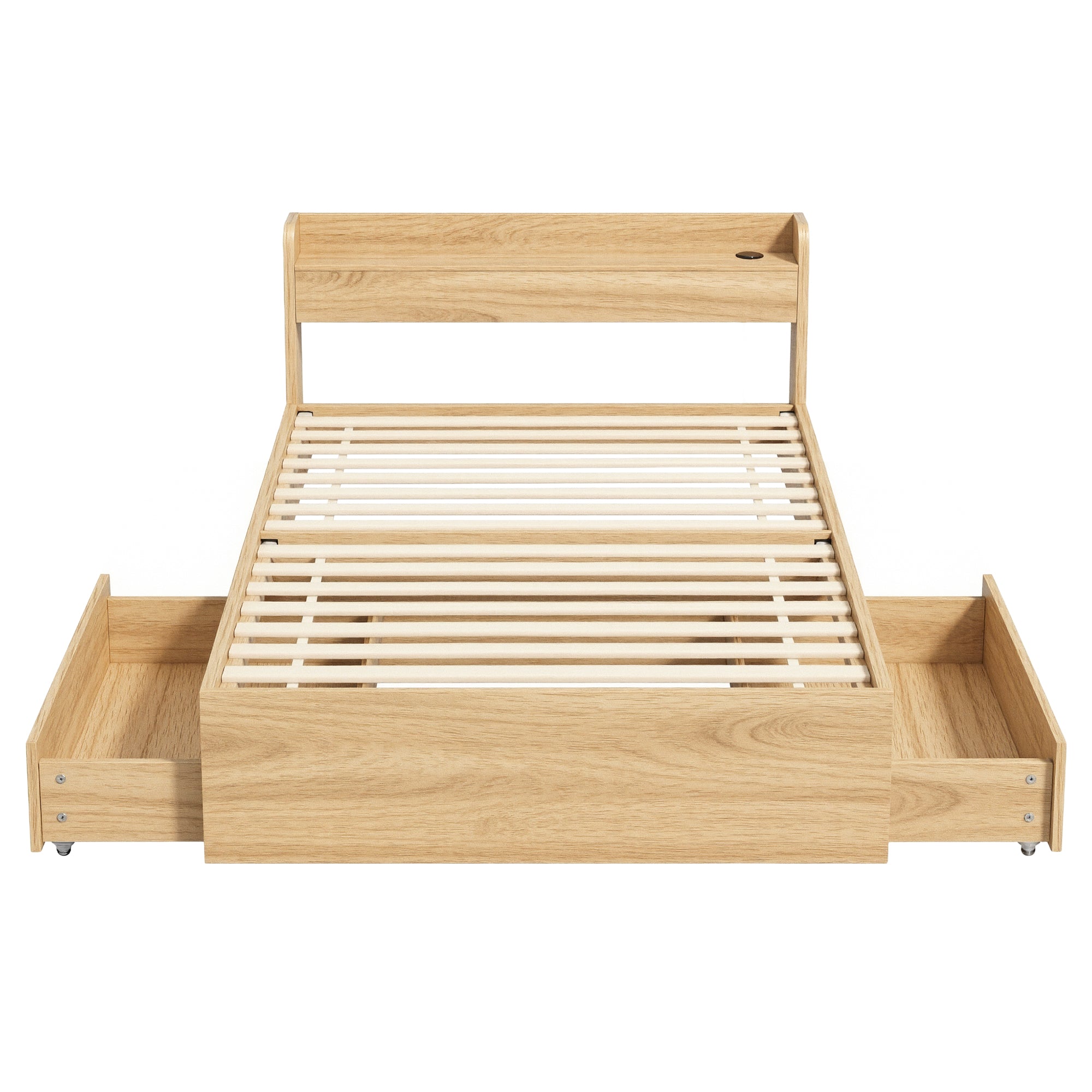 Artiss Single Bed Frame with 2 Storage Drawers Platform Bed Base with USB Ports Sturdy Wooden Slat Support Natural - Homecoze