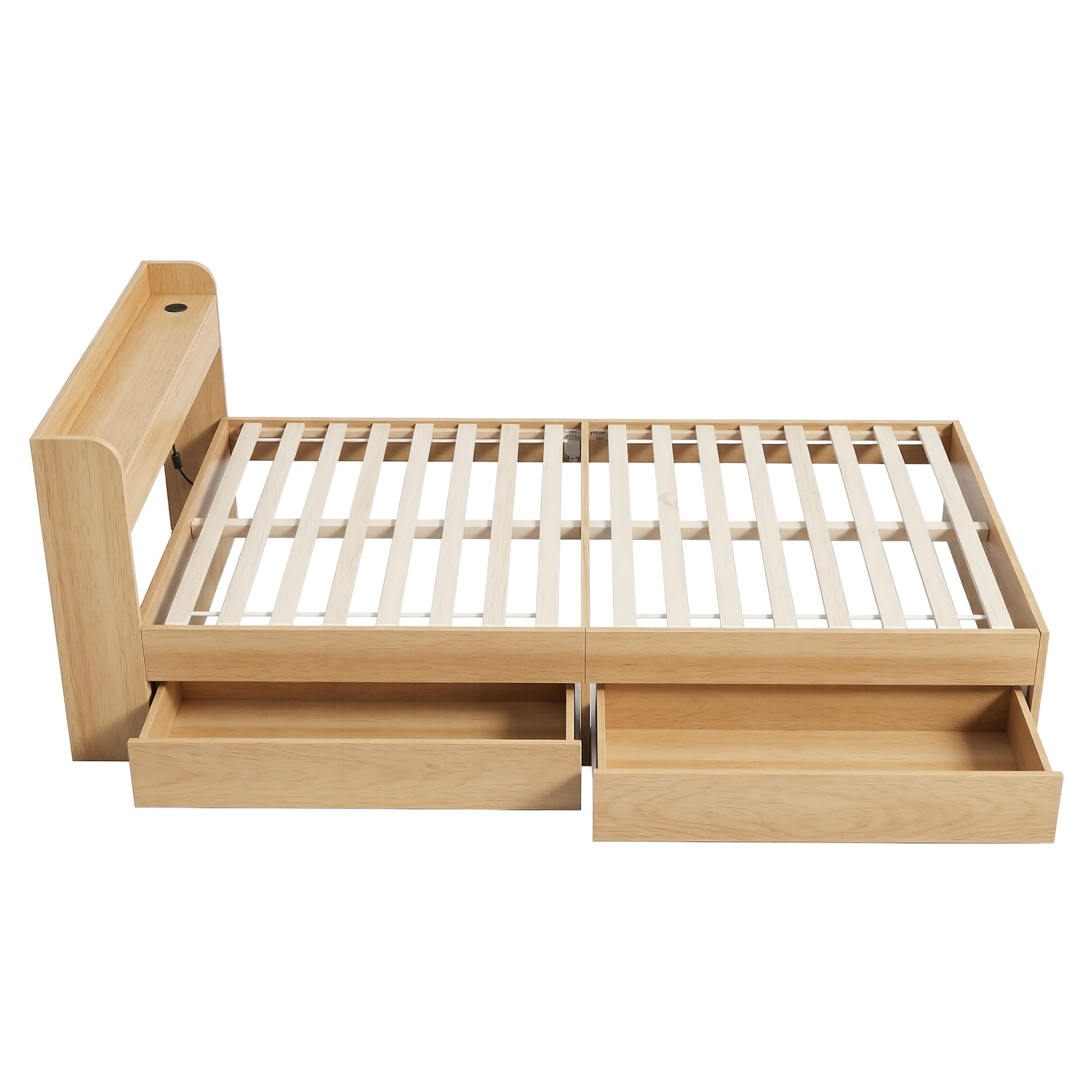 Artiss Single Bed Frame with 2 Storage Drawers Platform Bed Base with USB Ports Sturdy Wooden Slat Support Natural - Homecoze