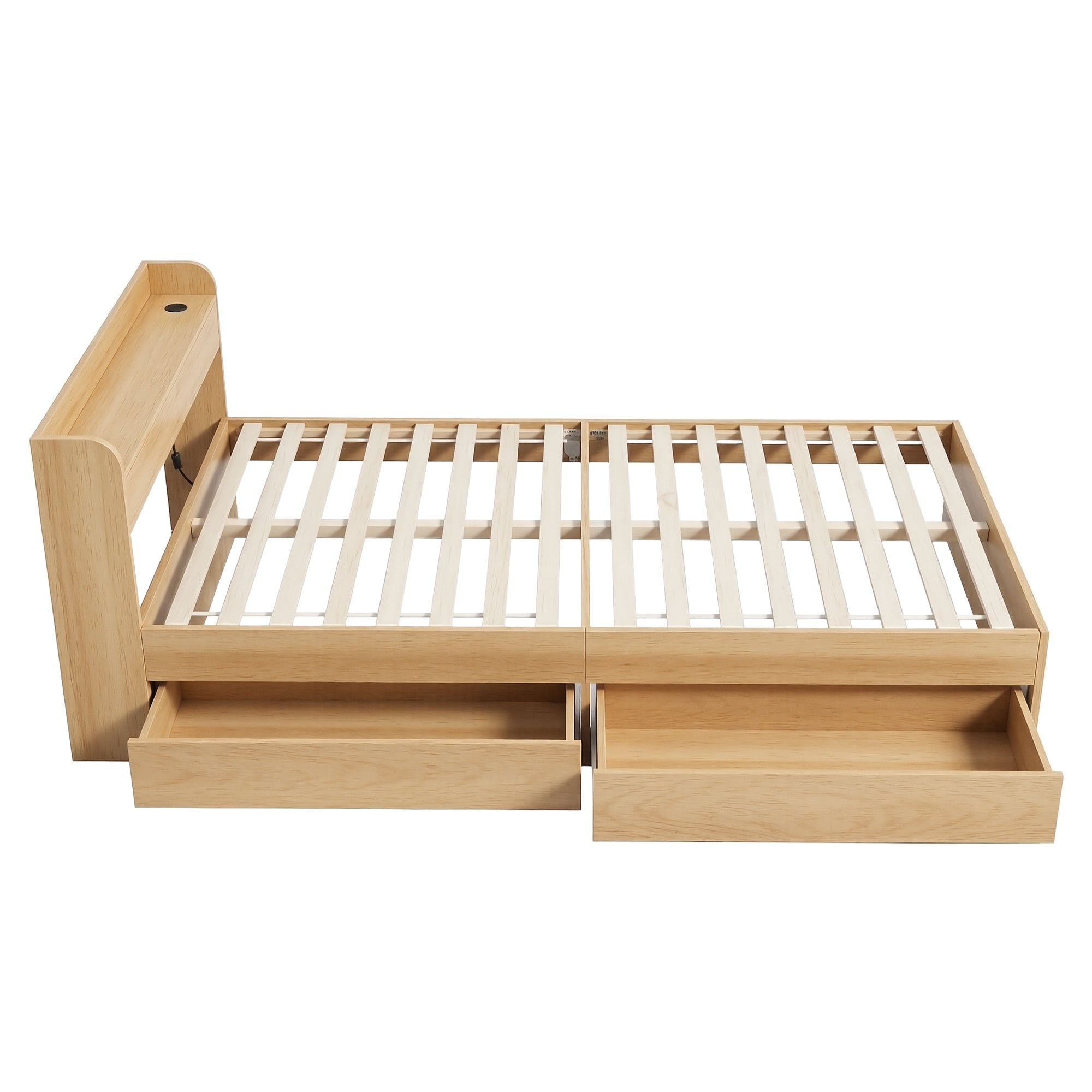 Artiss Single Bed Frame with 2 Storage Drawers Platform Bed Base with USB Ports Sturdy Wooden Slat Support Natural - Homecoze
