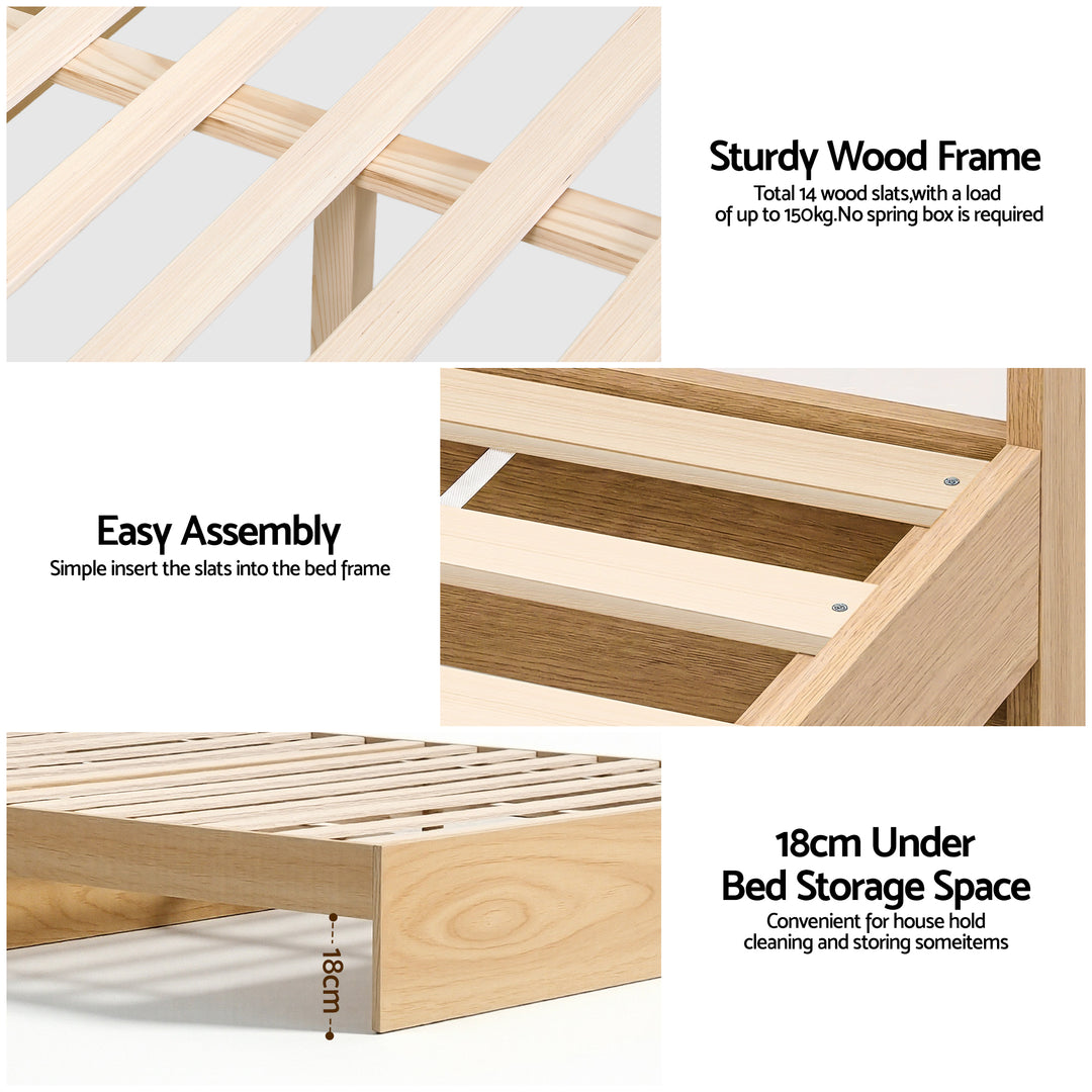 Artiss Single Bed Frame with 2 Storage Drawers Platform Bed Base with USB Ports Sturdy Wooden Slat Support Natural - Homecoze