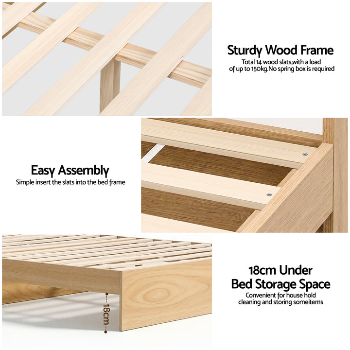 Artiss Single Bed Frame with 2 Storage Drawers Platform Bed Base with USB Ports Sturdy Wooden Slat Support Natural - Homecoze