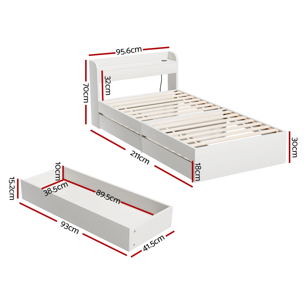 Artiss Bed Frame Single Size with Charging Ports and 2 Drawers AURA - Homecoze