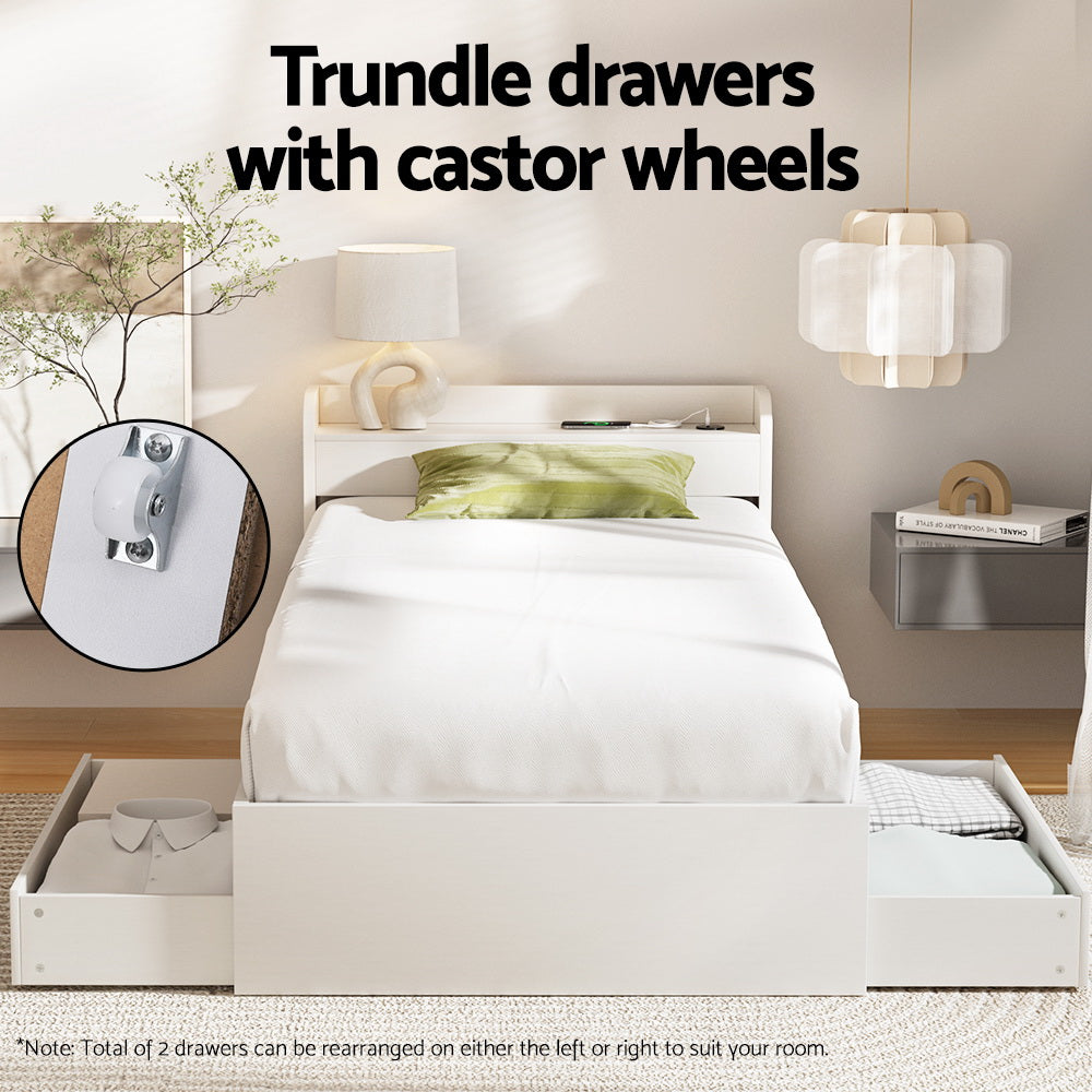 Artiss Bed Frame Single Size with Charging Ports and 2 Drawers AURA - Homecoze