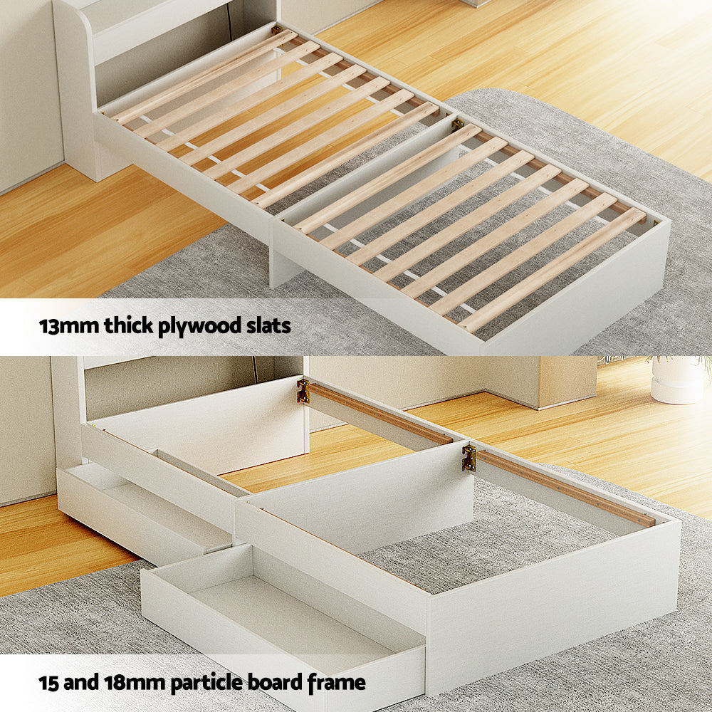 Artiss Bed Frame Single Size with Charging Ports and 2 Drawers AURA - Homecoze