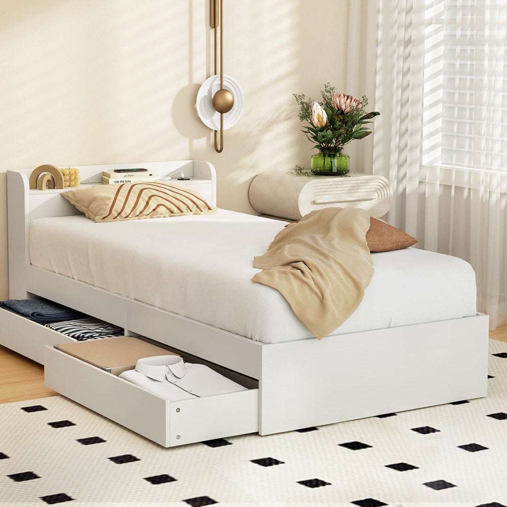 Artiss Bed Frame Single Size with Charging Ports and 2 Drawers AURA - Homecoze