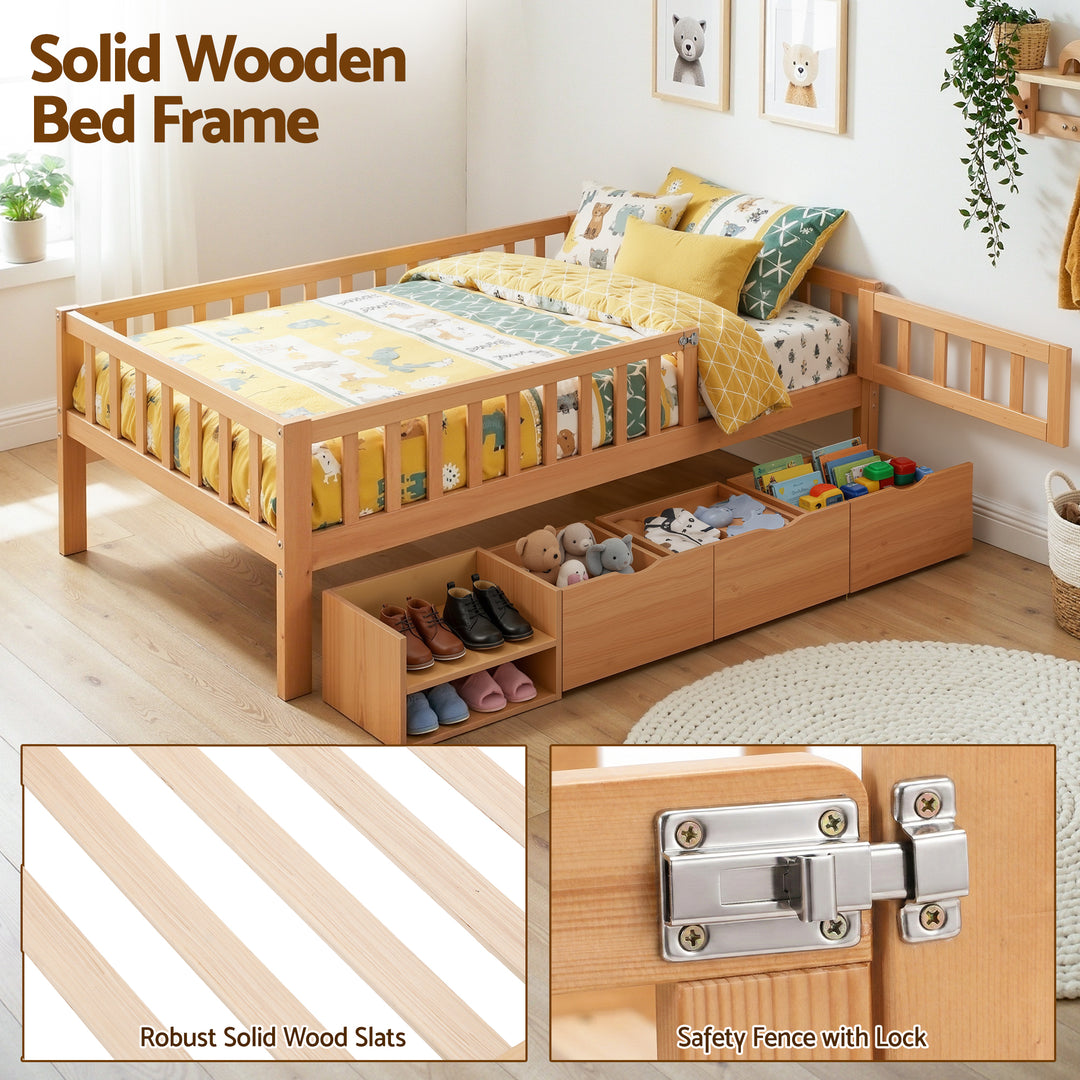 Artiss Kids Single Bed Frame with 3 Storage Drawer Montessori Bed for Toddler Natural - Homecoze