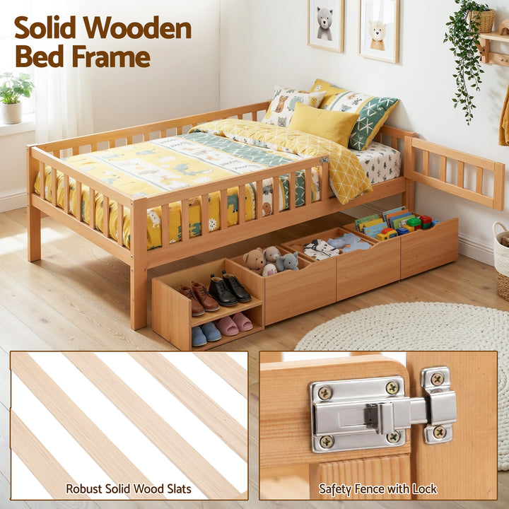 Artiss Kids Single Bed Frame with 3 Storage Drawer Montessori Bed for Toddler Natural - Homecoze