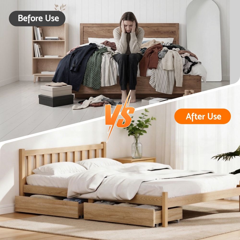 Elko Under Bed Storage Drawers for King Single & Queen – Oak