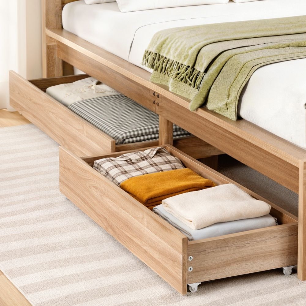 Elko Under Bed Storage Drawers for King Single & Queen – Oak