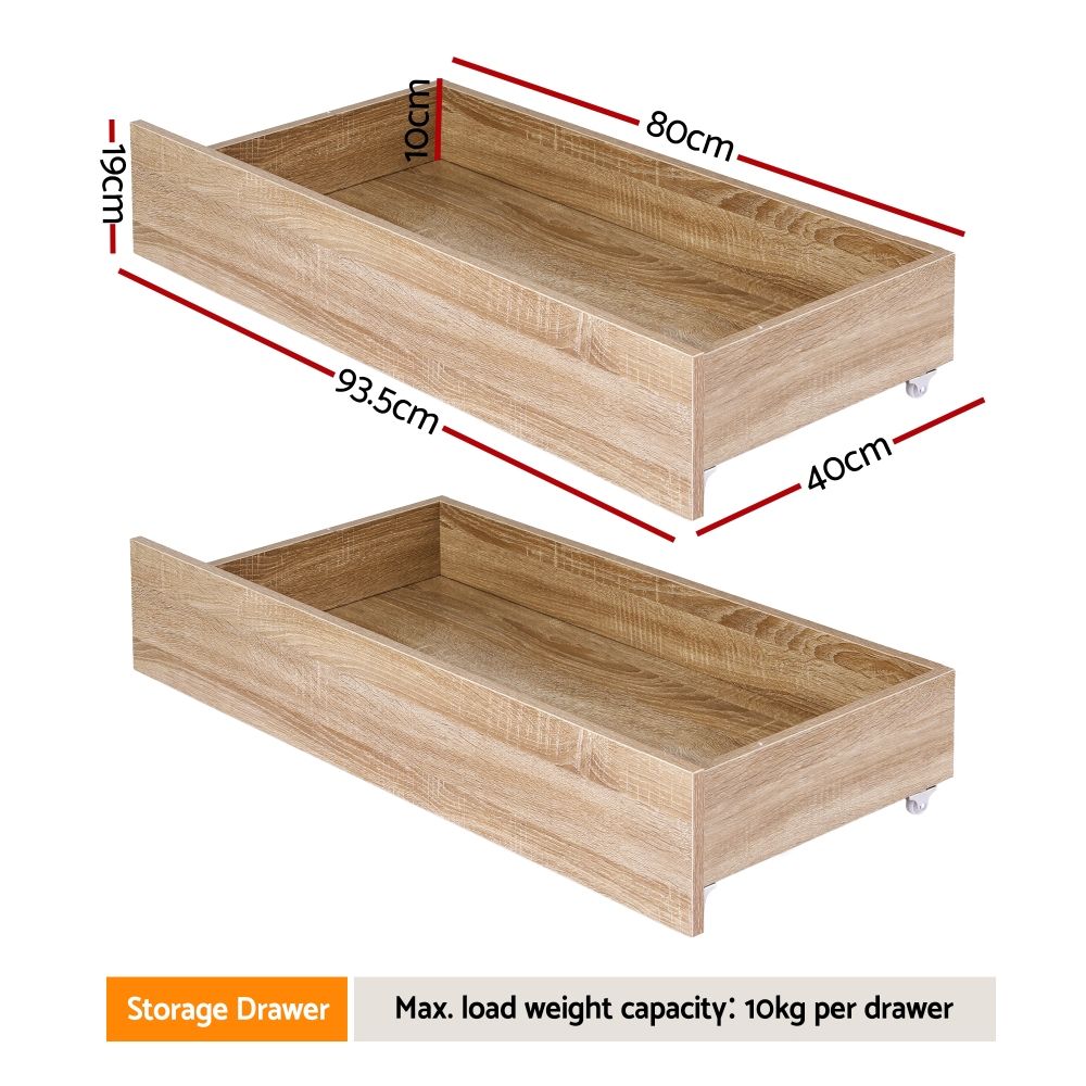 Elko Under Bed Storage Drawers for Single & Double – Oak