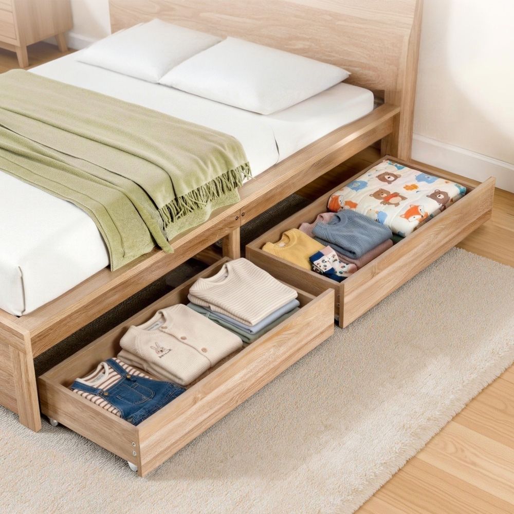 Elko Under Bed Storage Drawers for Single & Double – Oak