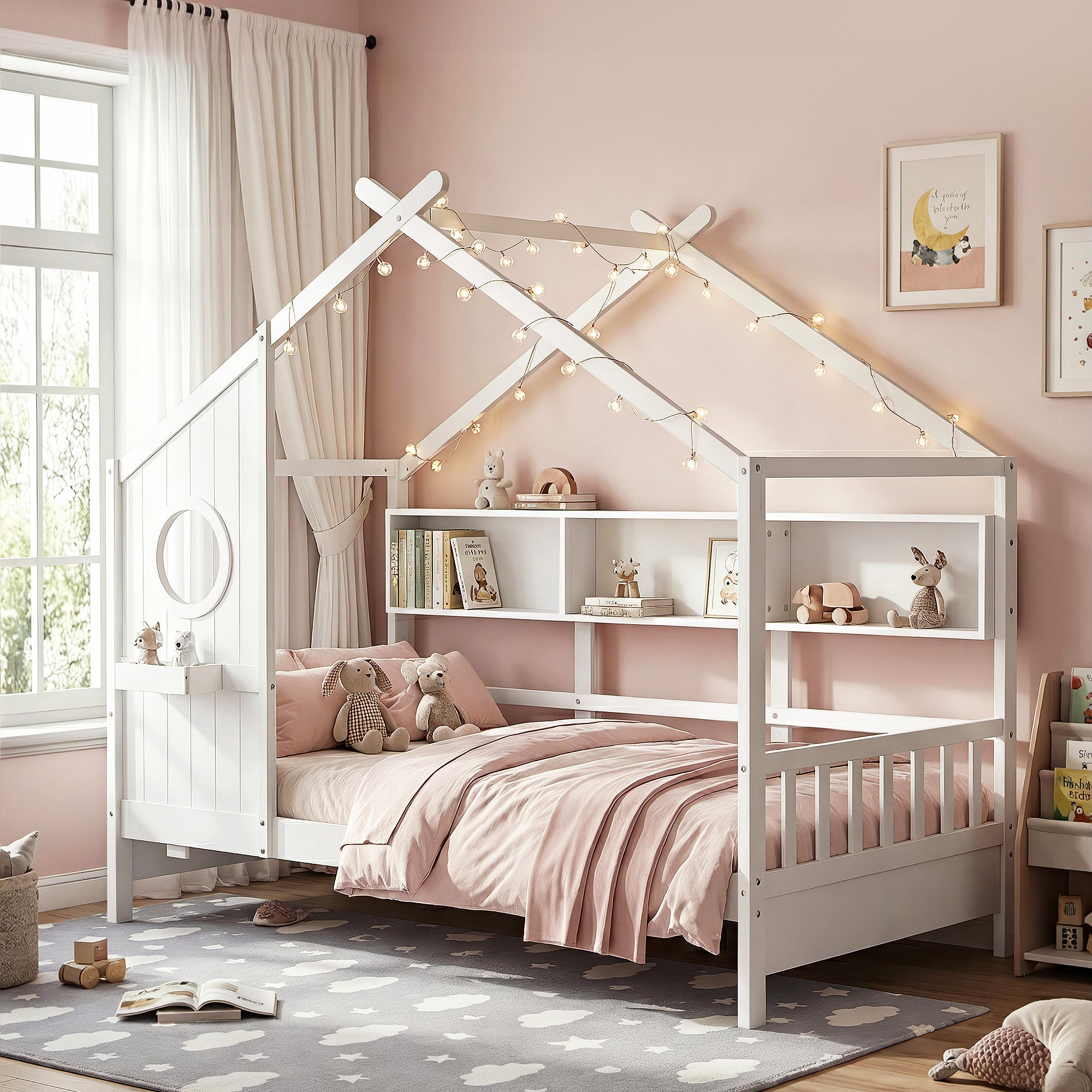 Artiss Kids Single Bed Frame House Bed Solid Wood Montessori Bed for Toddler White - Homecoze