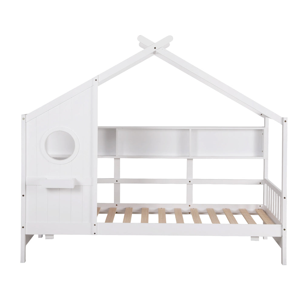 Artiss Kids Single Bed Frame House Bed Solid Wood Montessori Bed for Toddler White - Homecoze