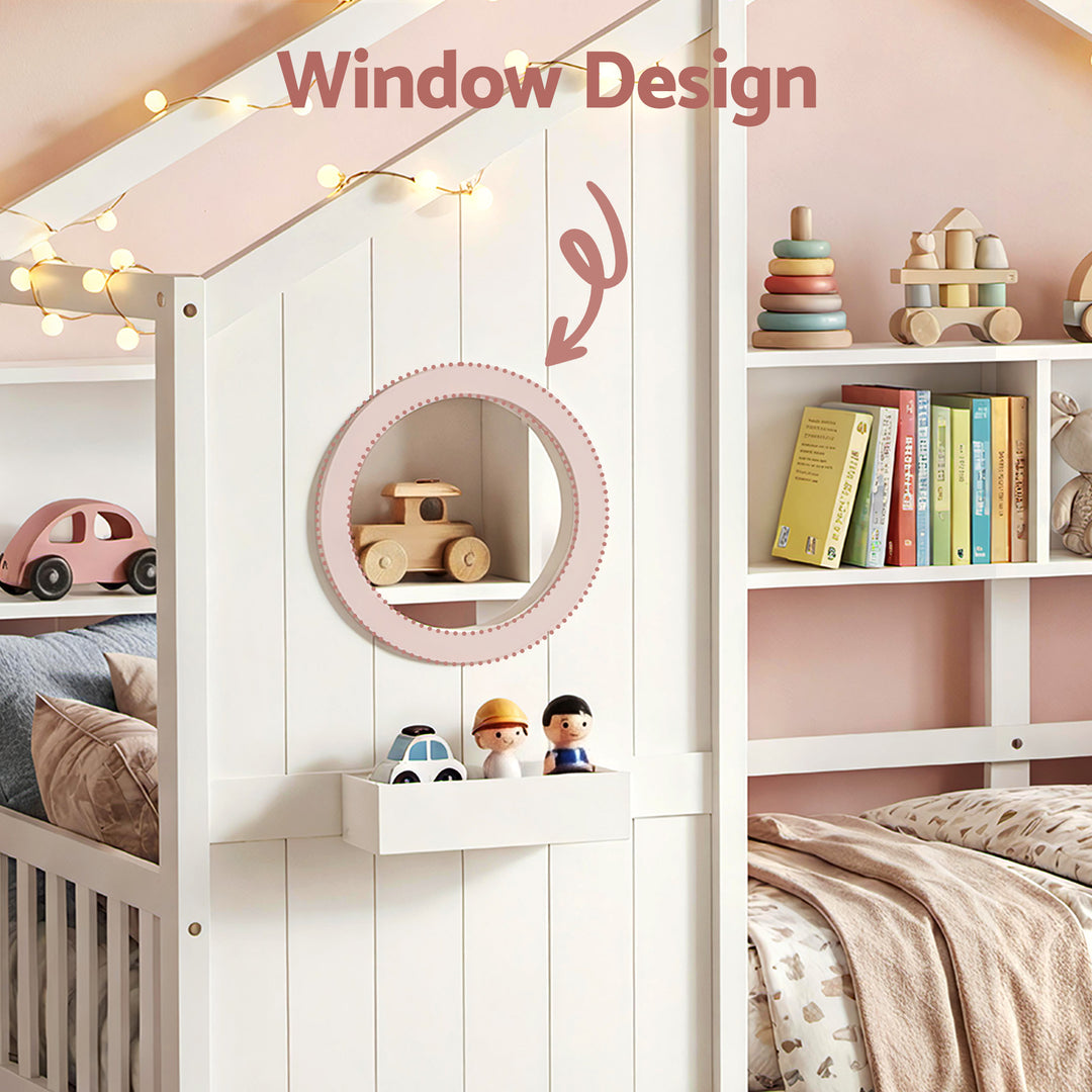 Artiss Kids Single Bed Frame House Bed Solid Wood Montessori Bed for Toddler White - Homecoze