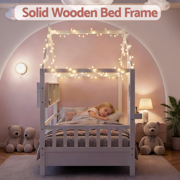 Artiss Kids Single Bed Frame House Bed Solid Wood Montessori Bed for Toddler White - Homecoze