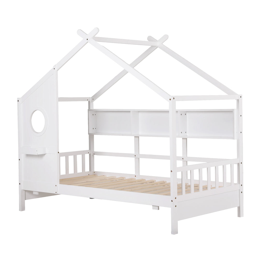Artiss Kids Single Bed Frame House Bed Solid Wood Montessori Bed for Toddler White - Homecoze
