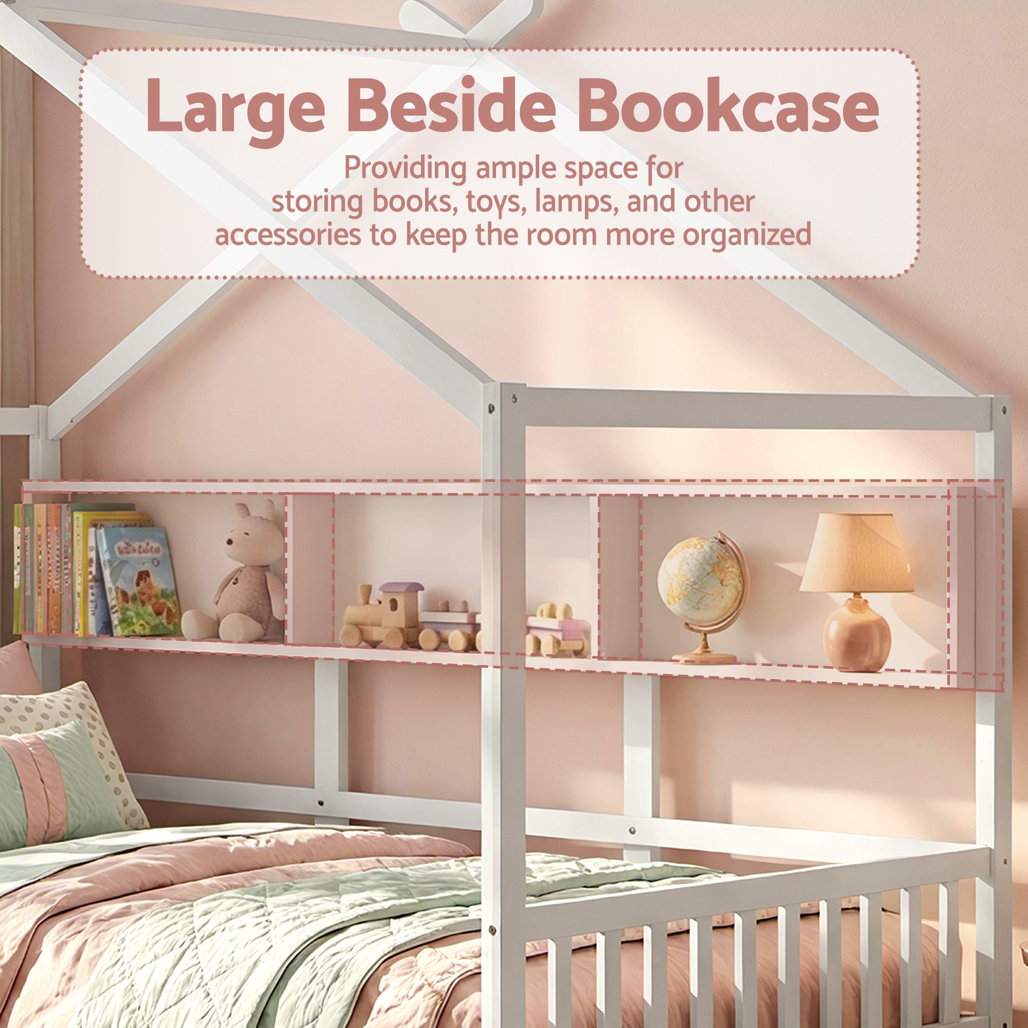Artiss Kids Single Bed Frame with 3 Storage Bookcase & 2 Drawers House Bed Solid Wood Montessori Bed Easy Assembly White - Homecoze