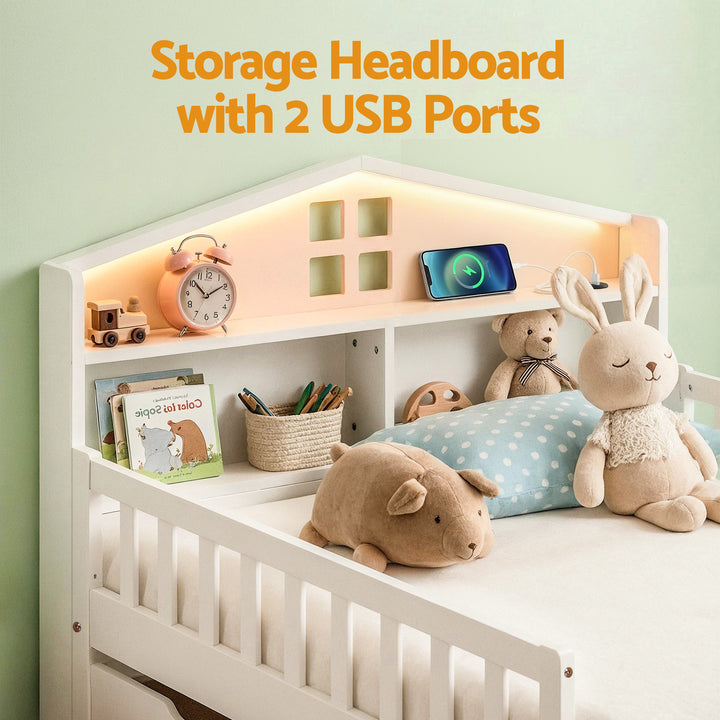 Luca (Single) Kids Wooden Bed Frame - White