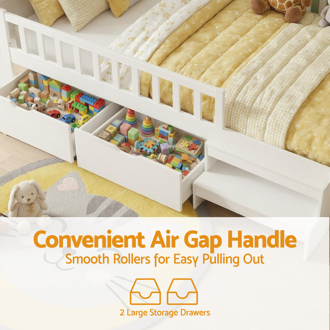 Luca (Single) Kids Wooden Bed Frame - White