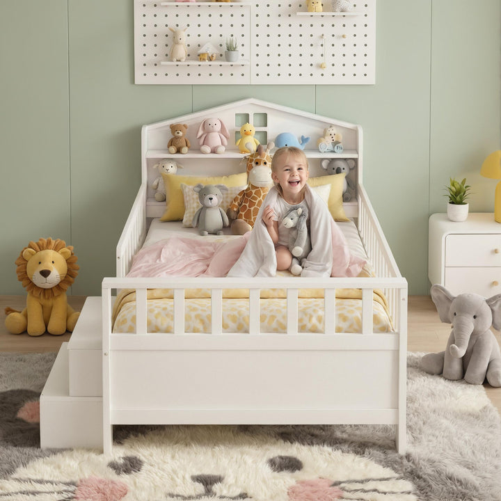 Luca (Single) Kids Wooden Bed Frame - White