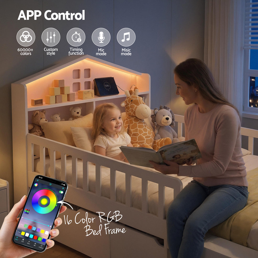 Luca (Single) Kids Wooden Bed Frame - White