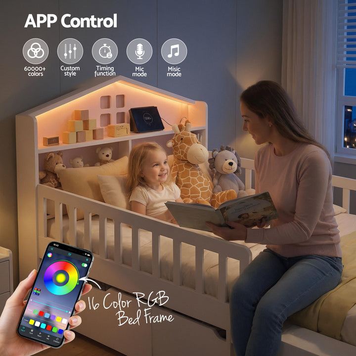 Luca (Single) Kids Wooden Bed Frame - White