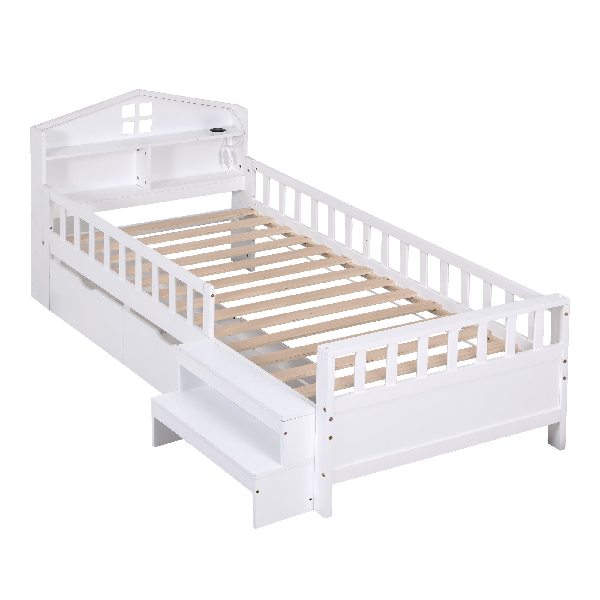 Luca (Single) Kids Wooden Bed Frame - White - Homecoze