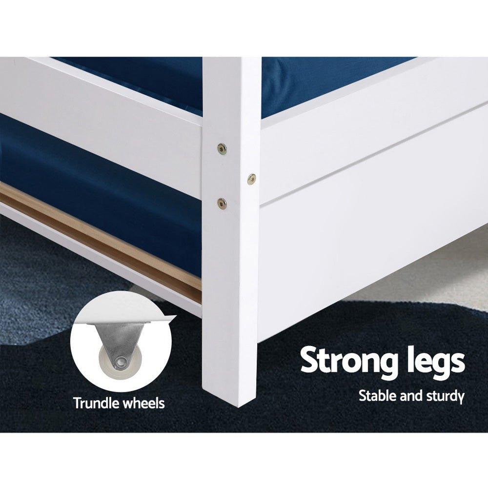 Oscar (Single) Kids Wooden House Trundle Bed Frame - White - Homecoze