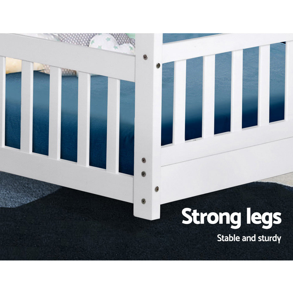 Leo (Single) Kids Wooden House Bed Frame - White - Homecoze
