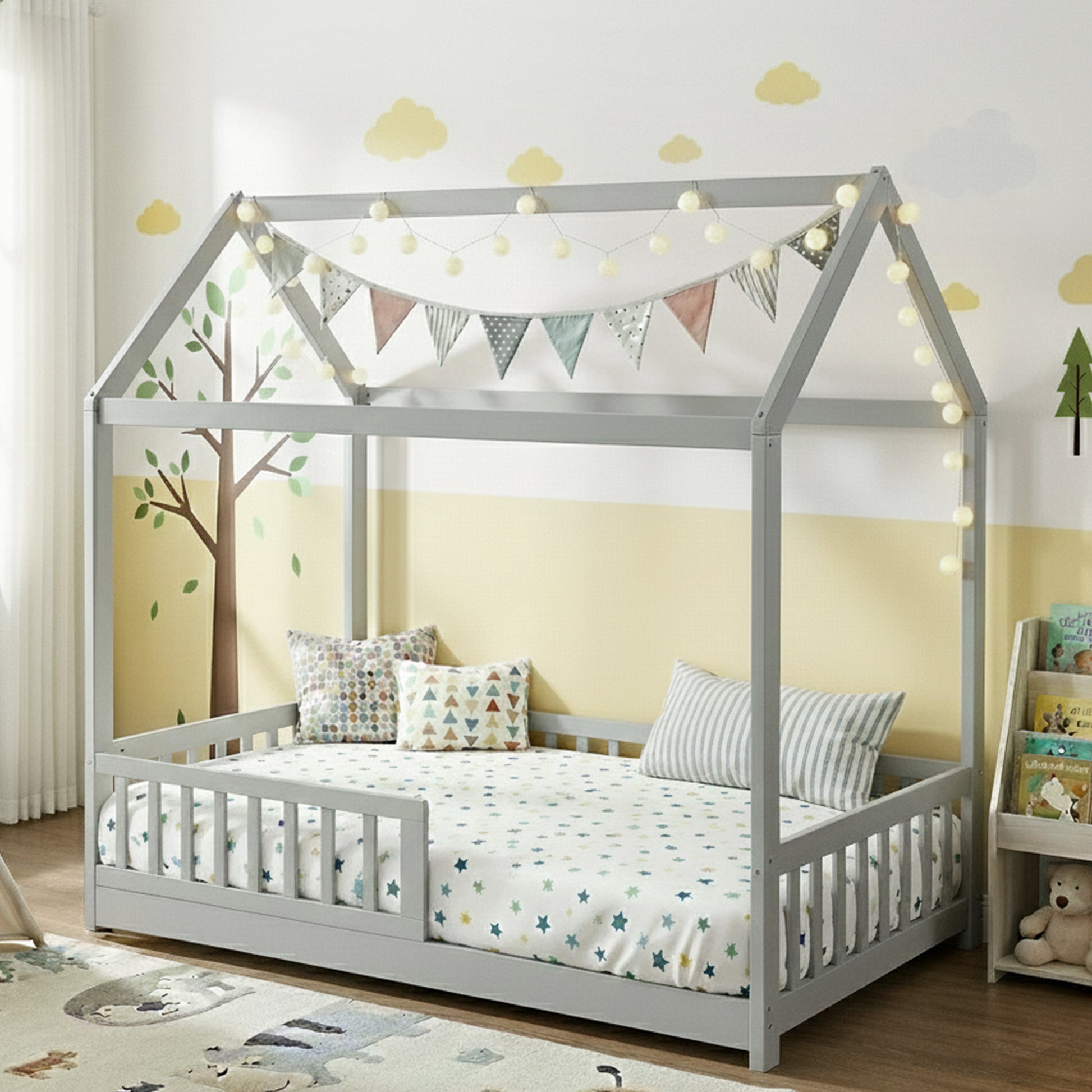 Leo (Single) Kids House Bed Frame - Grey - Homecoze