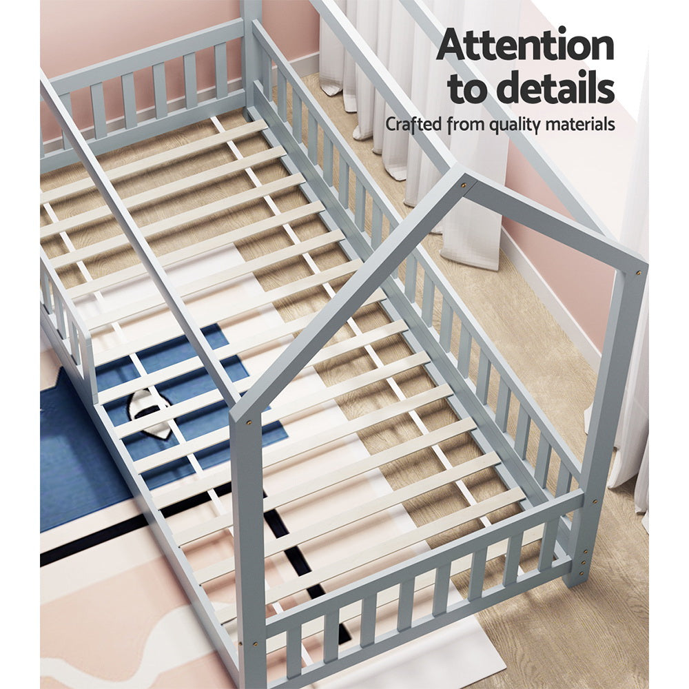 Leo (Single) Kids House Bed Frame - Grey - Homecoze