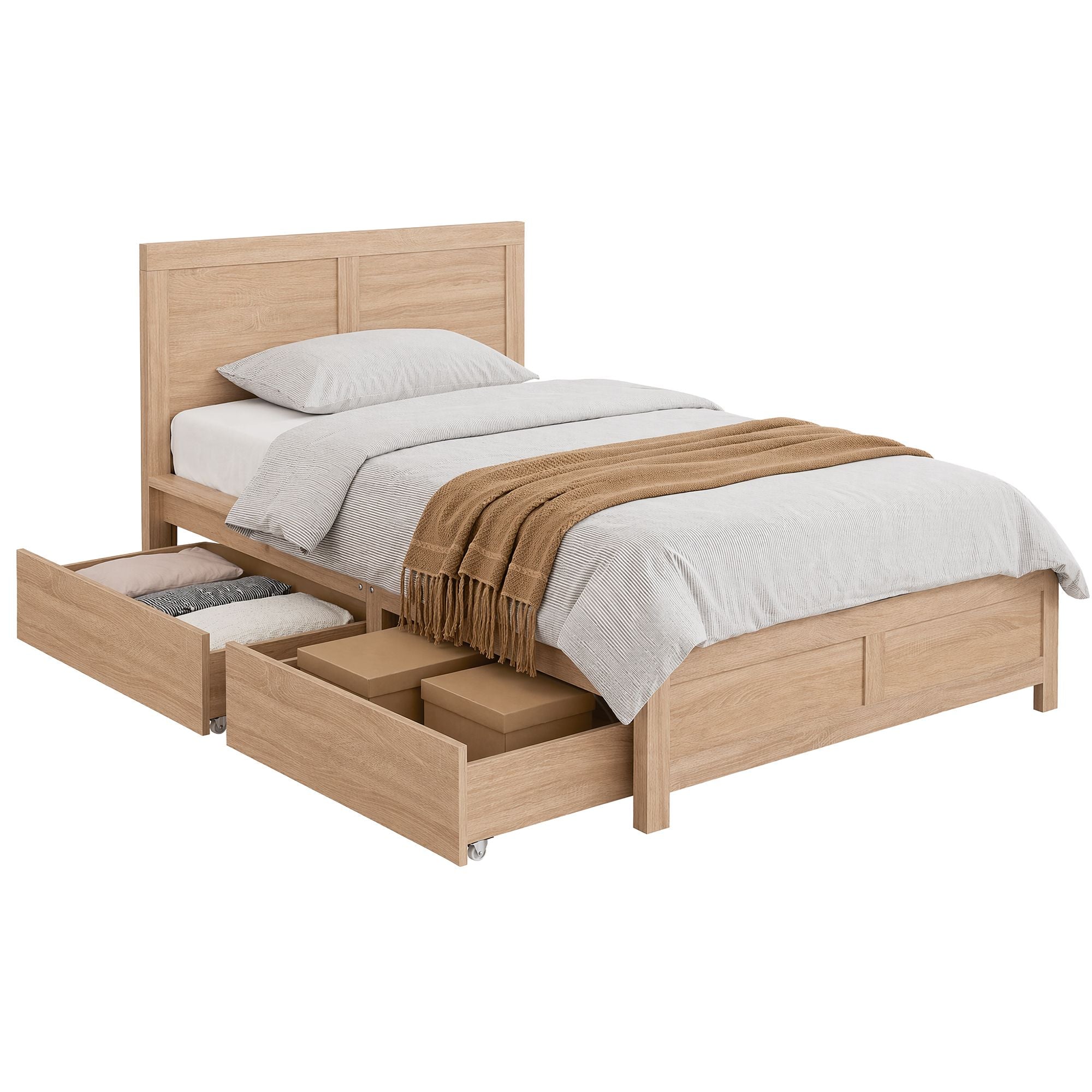 Elko (King Single) Wooden Storage Bed Frame - Oak