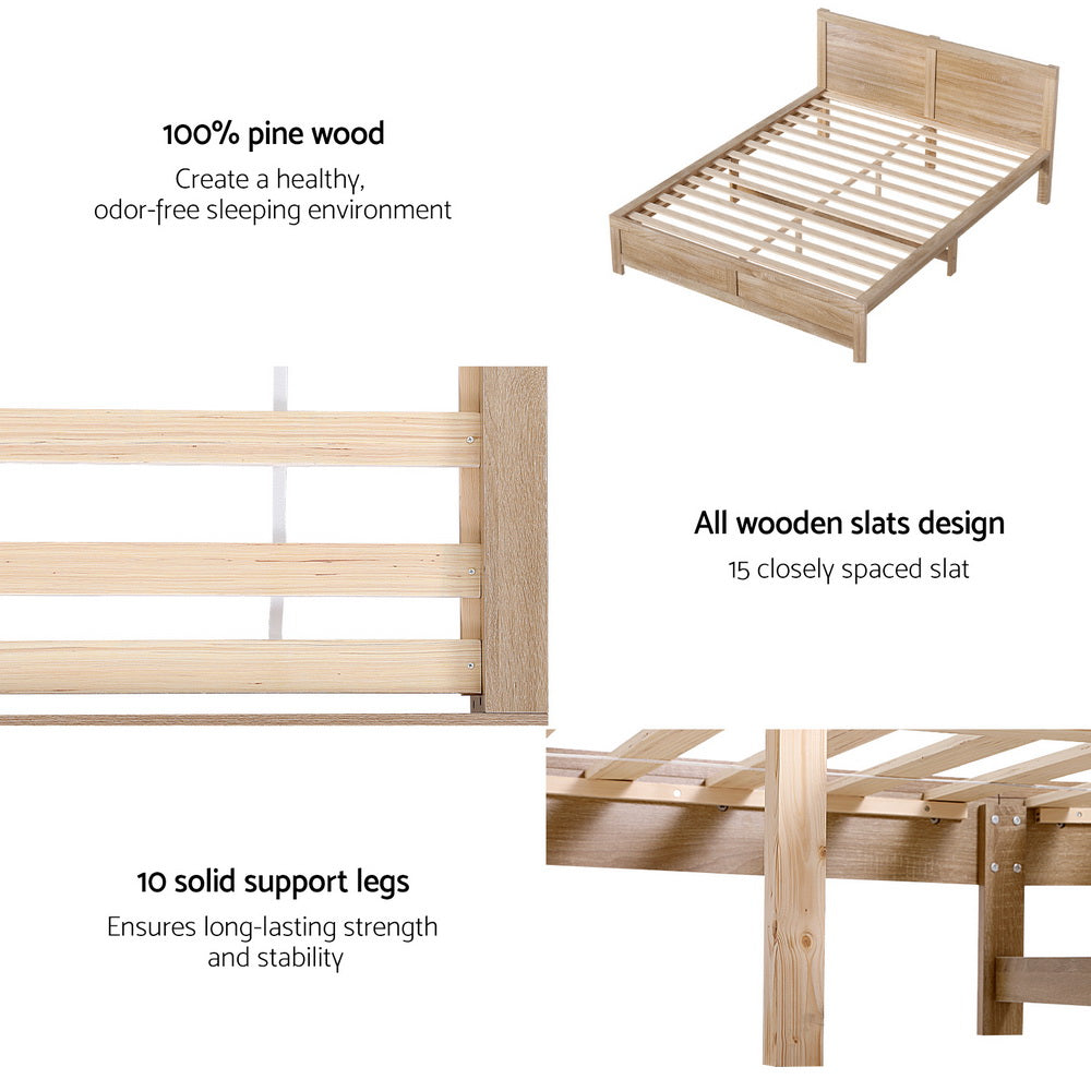 Elko (Queen) Wooden Bed Frame - Oak - Homecoze