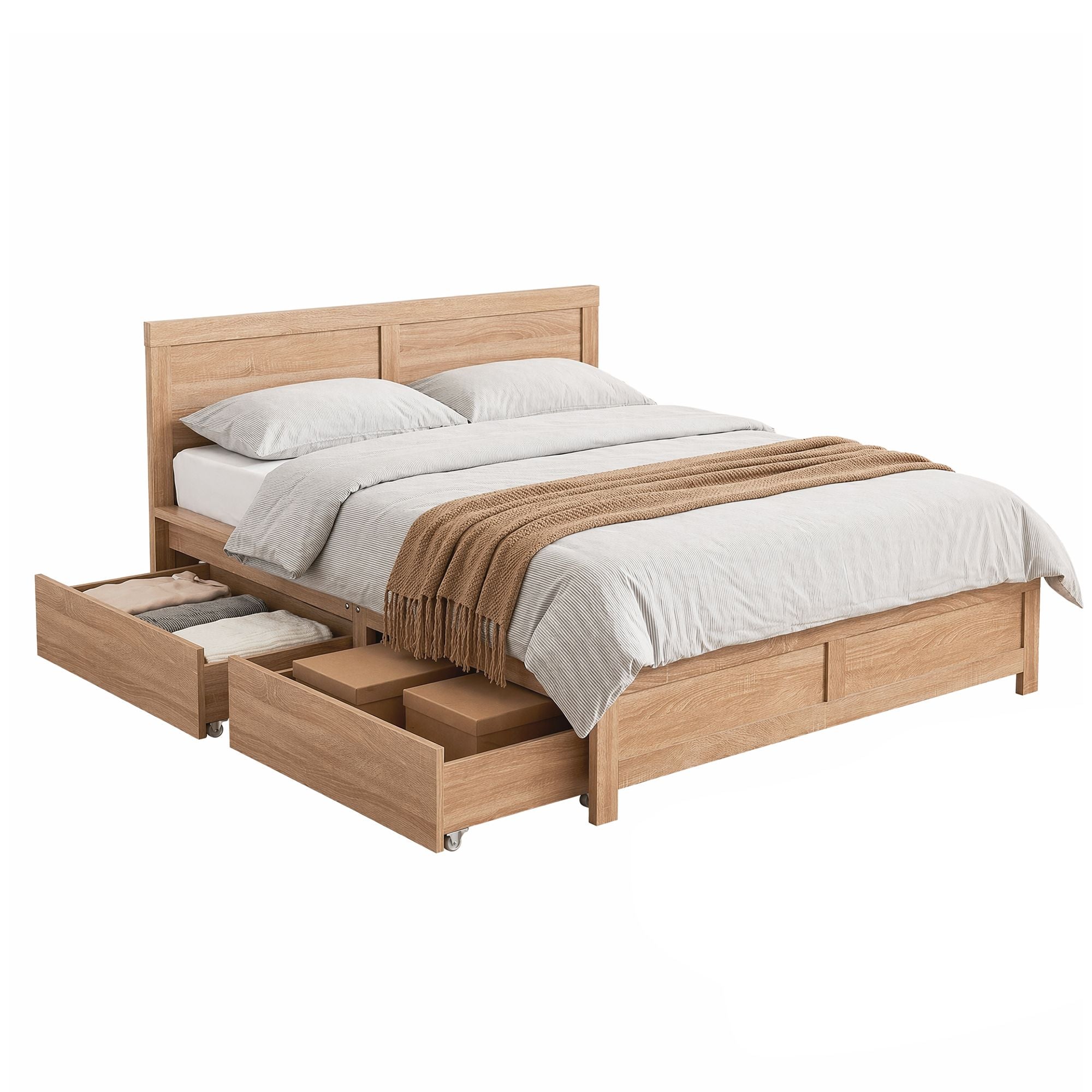 Elko (Queen) Wooden Storage Bed Frame - Oak