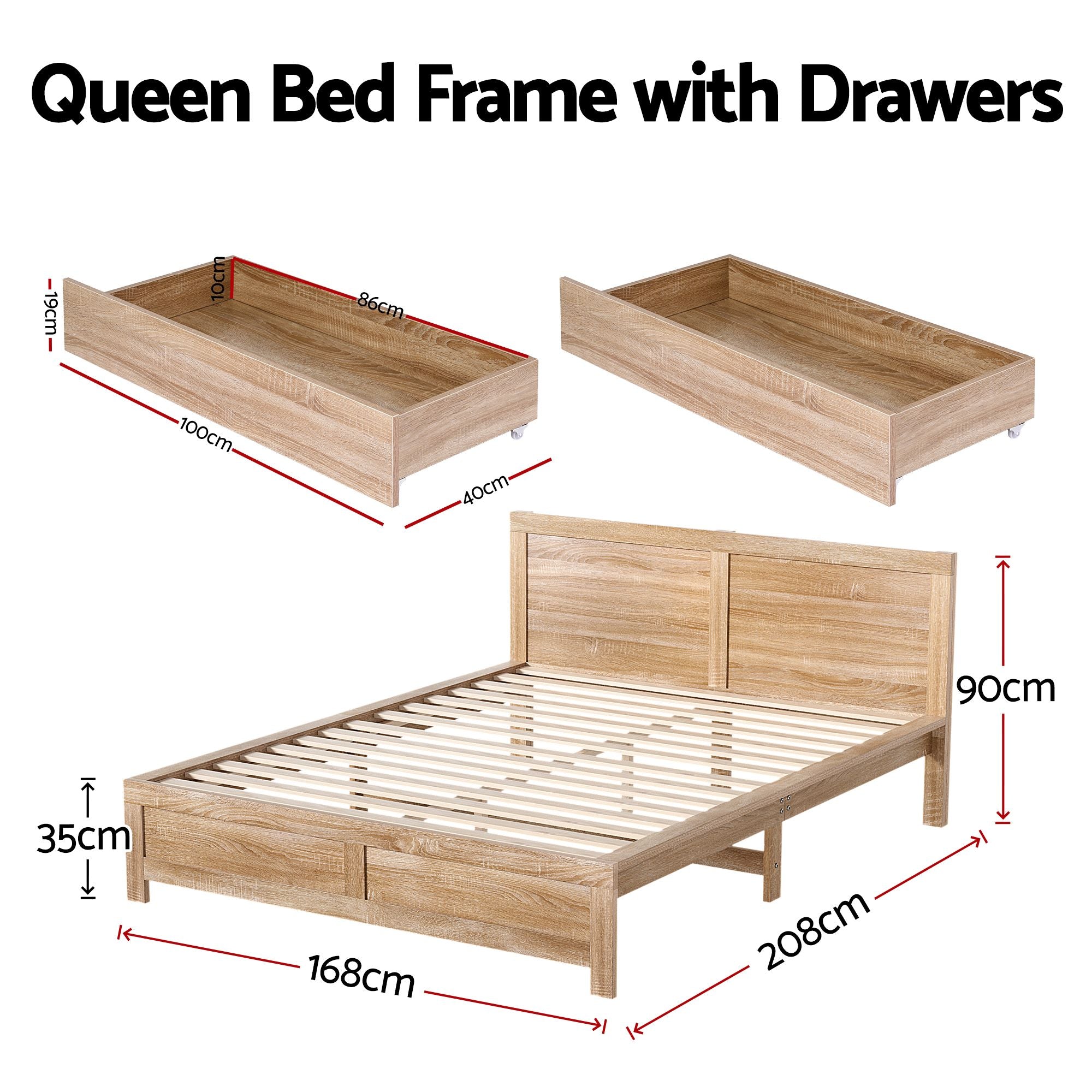 Elko (Queen) Wooden Storage Bed Frame - Oak