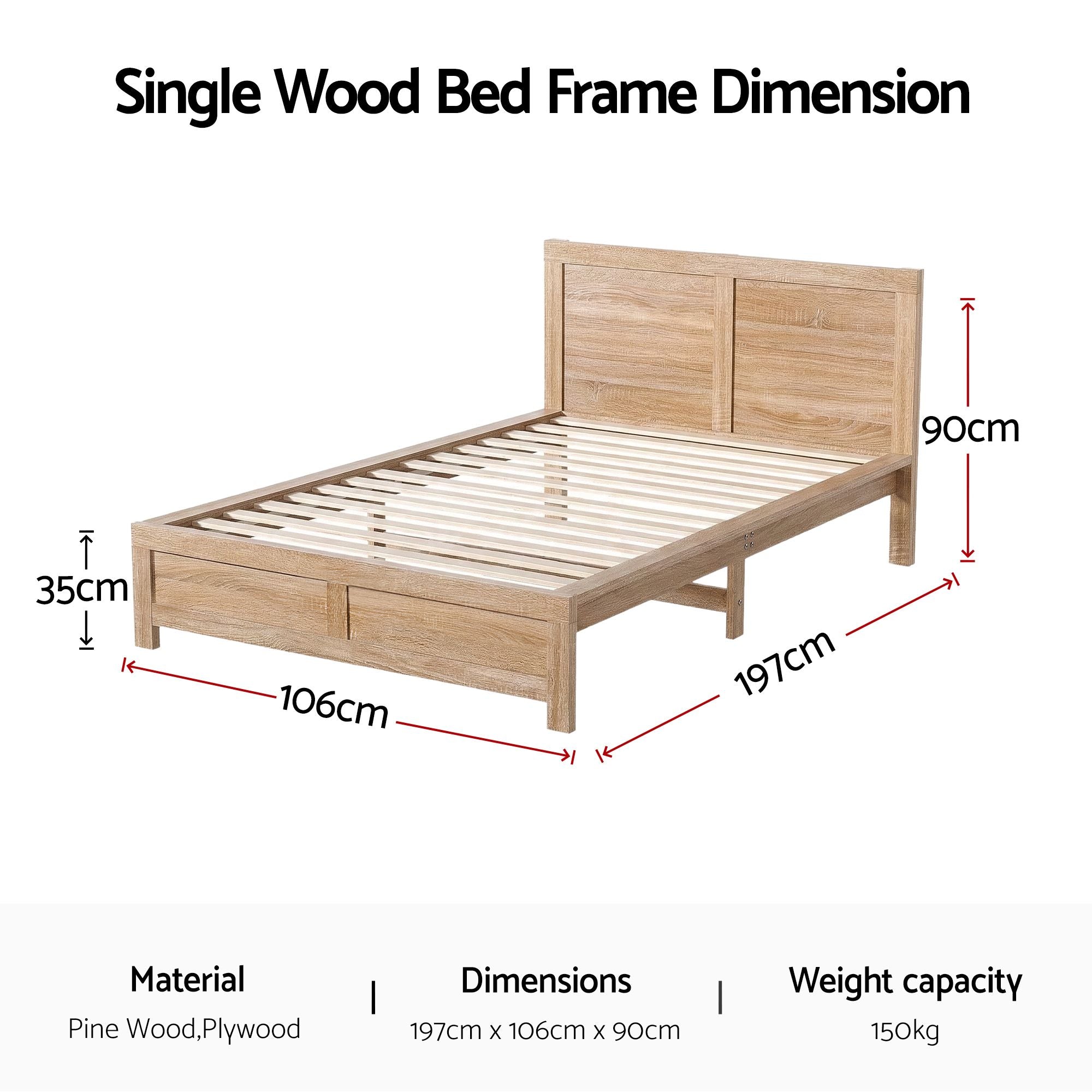 Artiss Single Bed Frame Wooden Bed Base Walnut - Homecoze