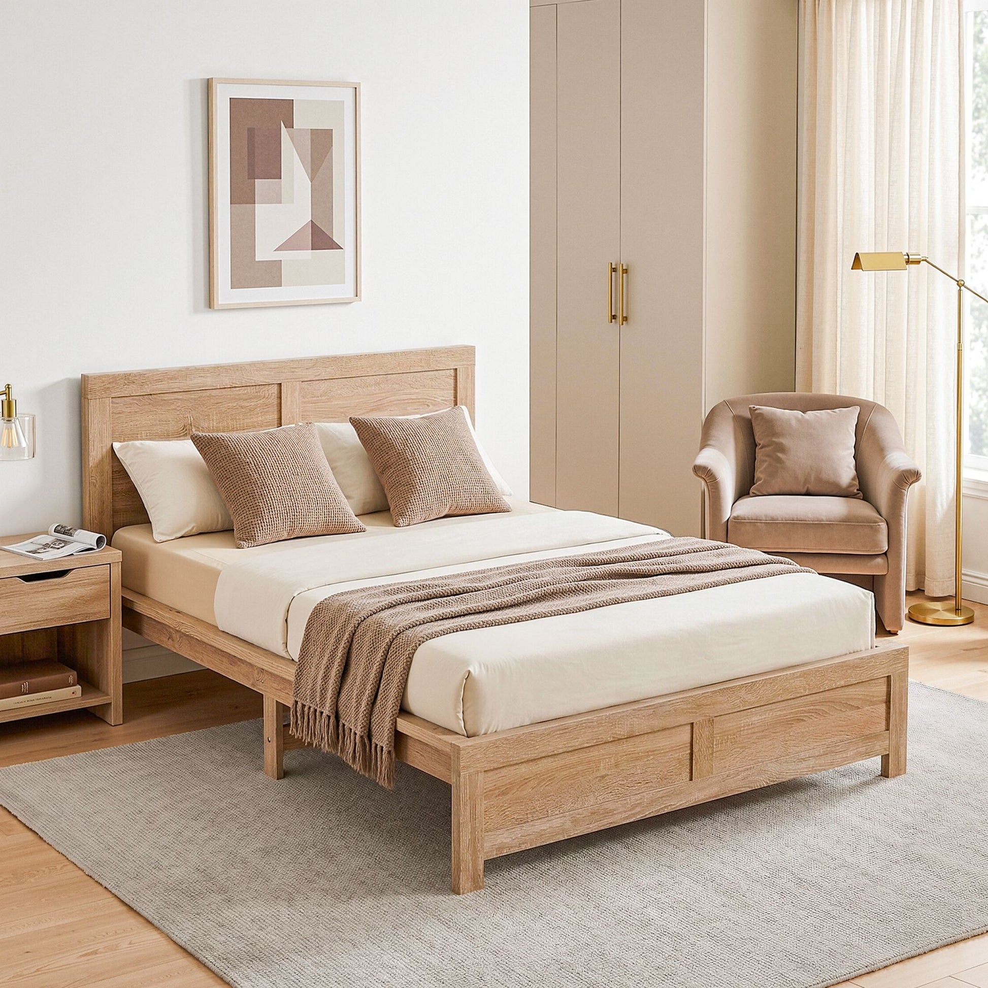 Artiss Single Bed Frame Wooden Bed Base Walnut - Homecoze