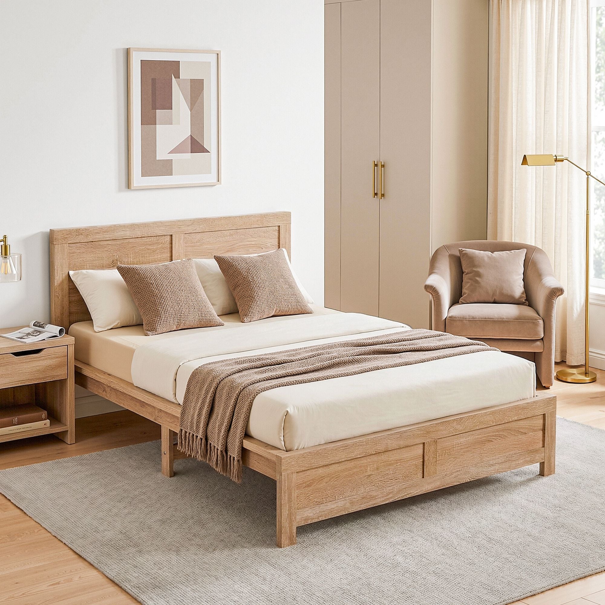 Artiss Single Bed Frame Wooden Bed Base Walnut - Homecoze