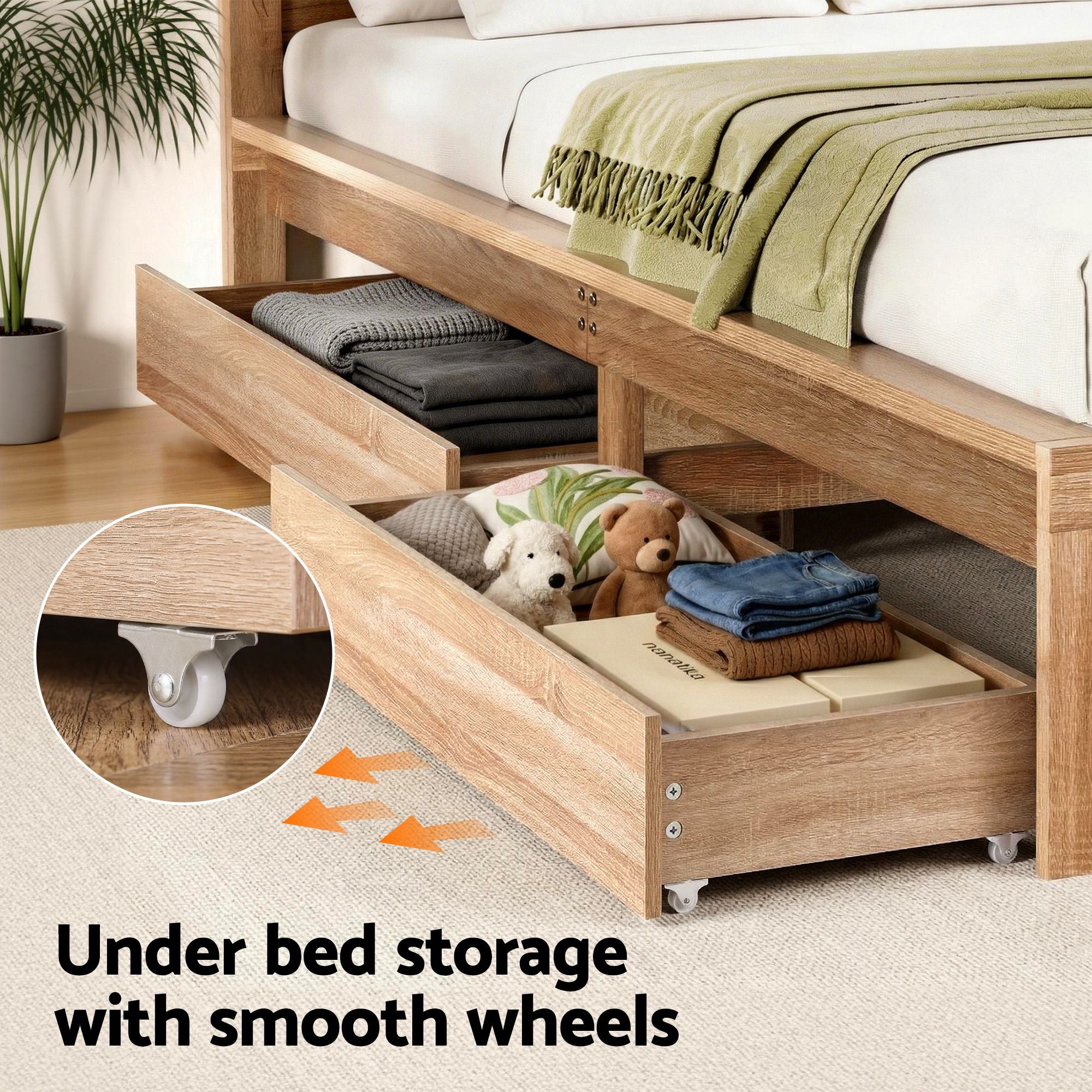 Elko (Single) Wooden Storage Bed Frame - Oak