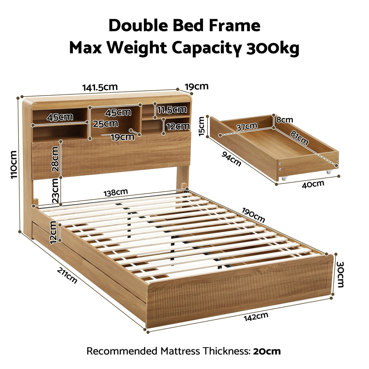 Elva (Double) Fluted Storage Bed Frame – Natural