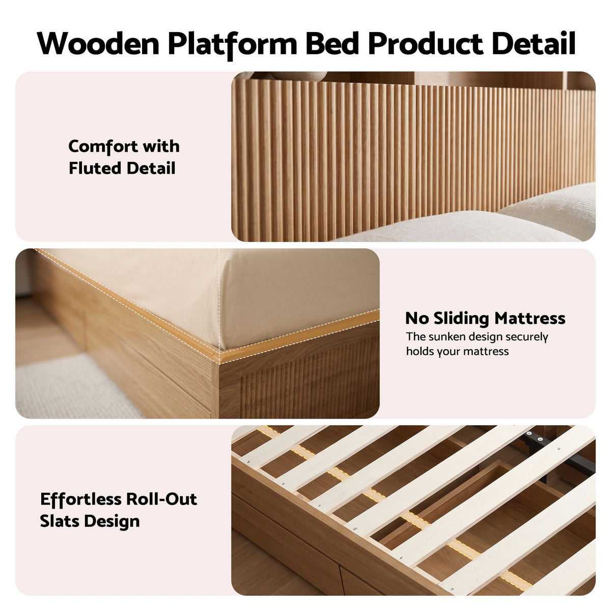 Elva (Double) Fluted Storage Bed Frame – Natural