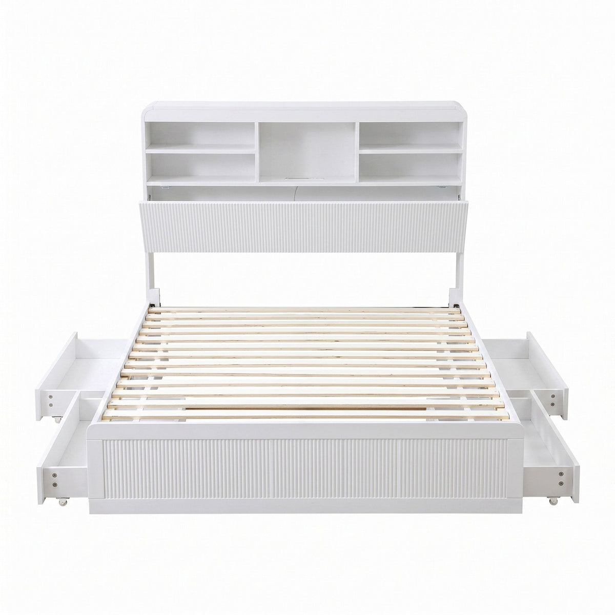 Elva (King Single) Fluted Storage Bed Frame – White