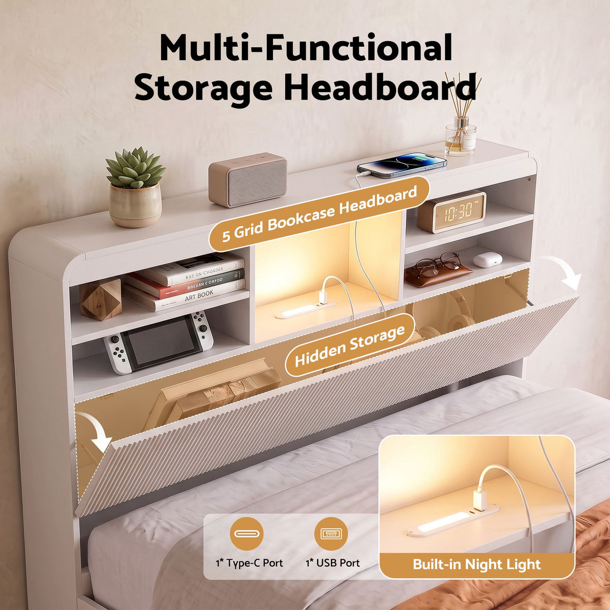 Elva (King Single) Fluted Storage Bed Frame – White