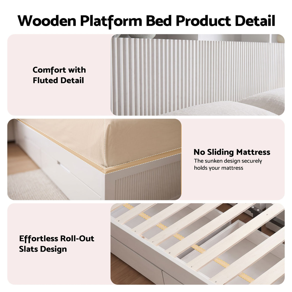 Elva (King Single) Fluted Storage Bed Frame – White